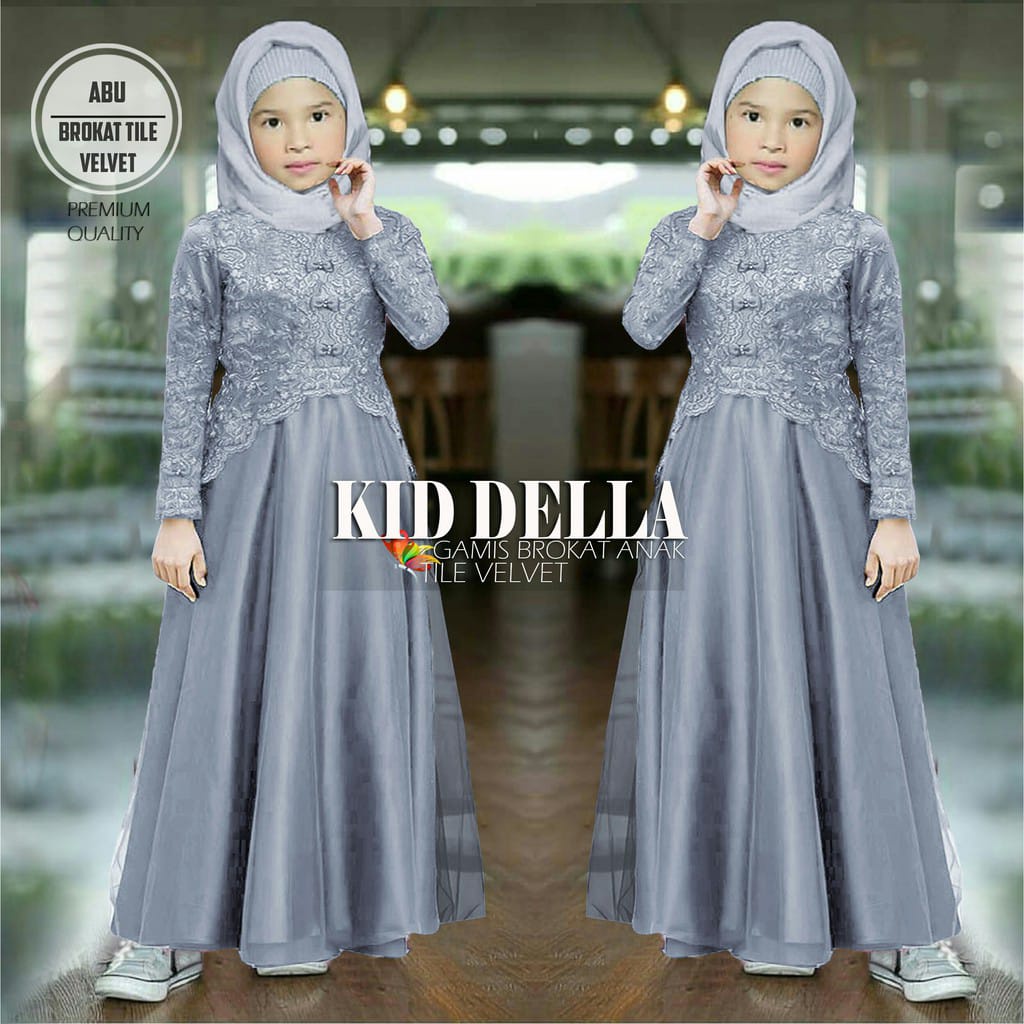 Pakaian Gamis Anak Perempuan Brokat Import Maxi Della Kids 4-9 Tahun Good Quality