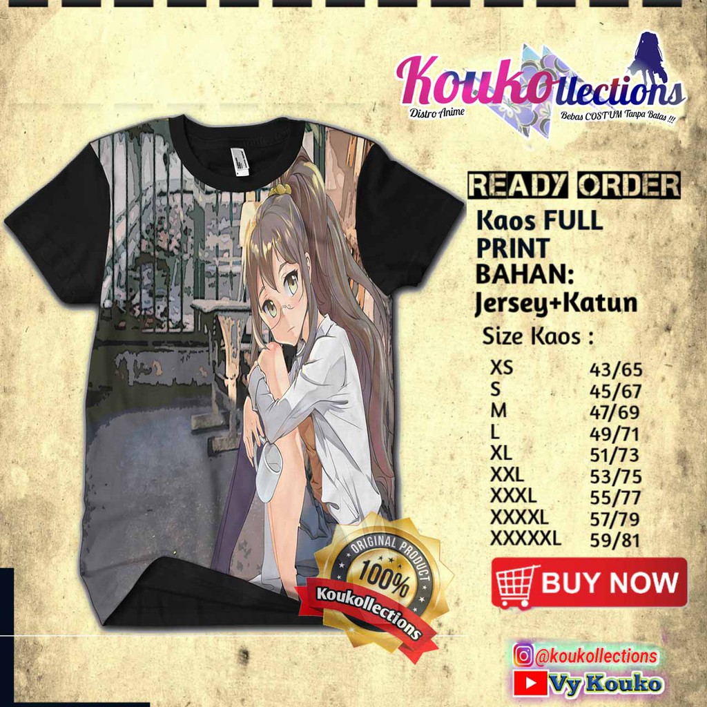Kaos AnimeSeishun Buta Yarō Rio Futaba Ganci Pria BAJU ANIMe anime stuff,poster anime,jaket,buff