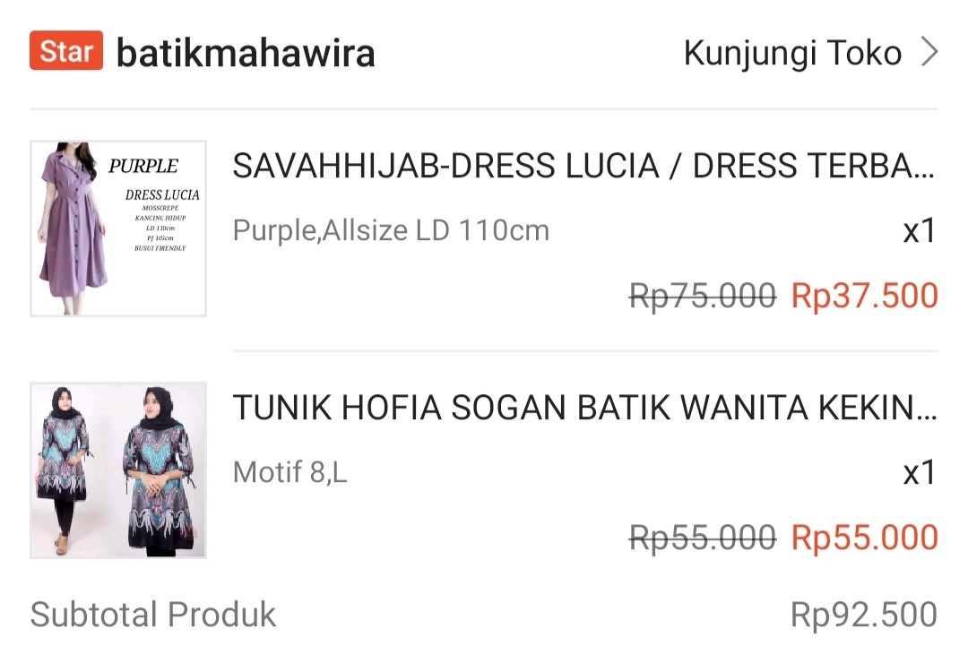 Tunik Hofia Sogan Batik Wanita Kekinian Modern Casual Seragam Kerja Murah