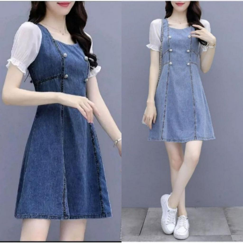 TERBARU 2602RS – FASHION KOREA MINI DRESS DENIM CRISTIN BIG SIZE L - XL - HOMEY JEANS DRESS KASUAL –