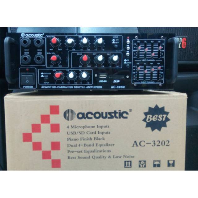 POWER AMPLIFIER ACOUSTIC AC3202 AC 3202 MIC USB SD CARD EQUALIZER MIXER ECHO AUX STEREO TREBLE BASS