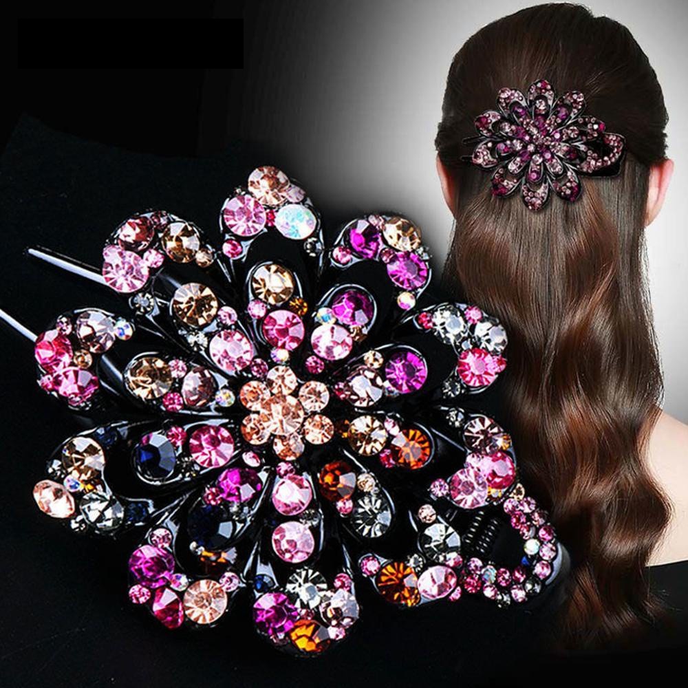 Jepitan Rambut Sanggul Bunga Besar Crystal Rhinestone Hair Clip