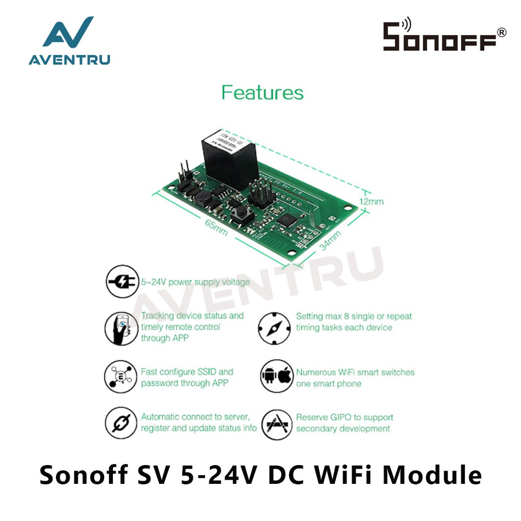 Sonoff SV 5-24V DC WiFi Module For Solenoid Door lock -Smart home