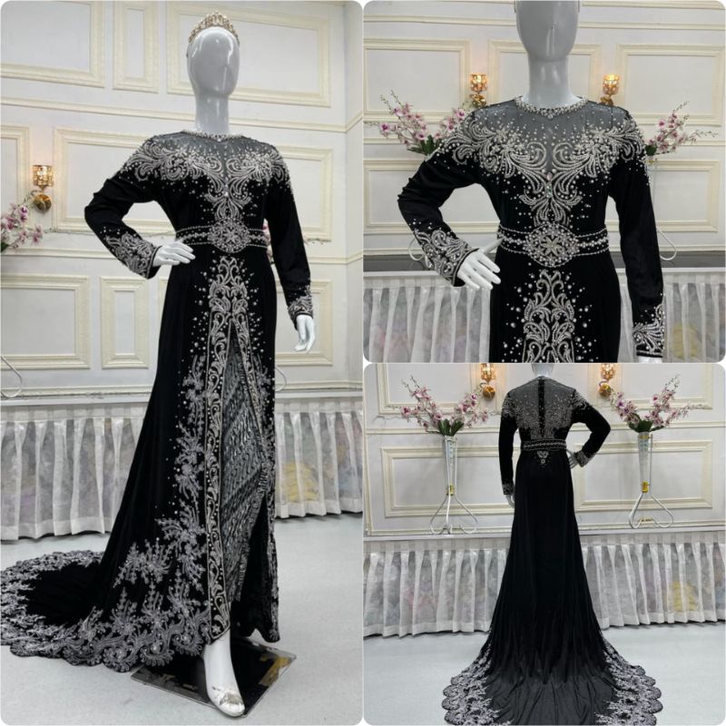 kebaya pengantin bludru kutu baru payet ekor..