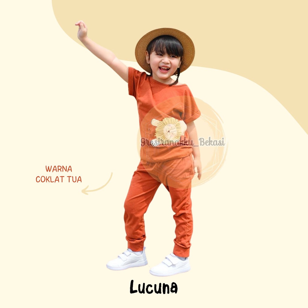 Setelan Anak Unisex Boboho Lucuna  Warna  Coklat Tua Size 1-5 Thn