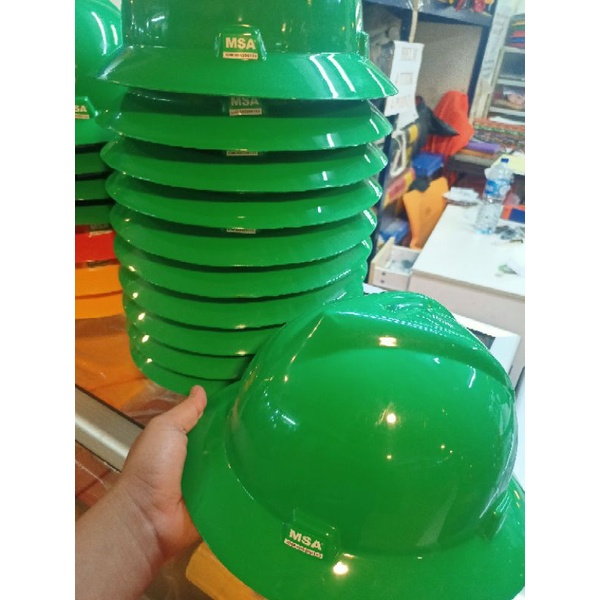 Helm proyek Full Brim MSA lokal / Safety Helmet Full Brim putih, merah, kuning, biru, hijau + fastrack ( putar )