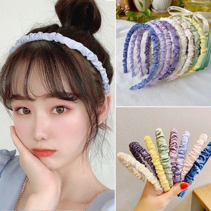 Bando Scrunchie Serut Bahan Satin Gaya Korea Korean Headband Bandana