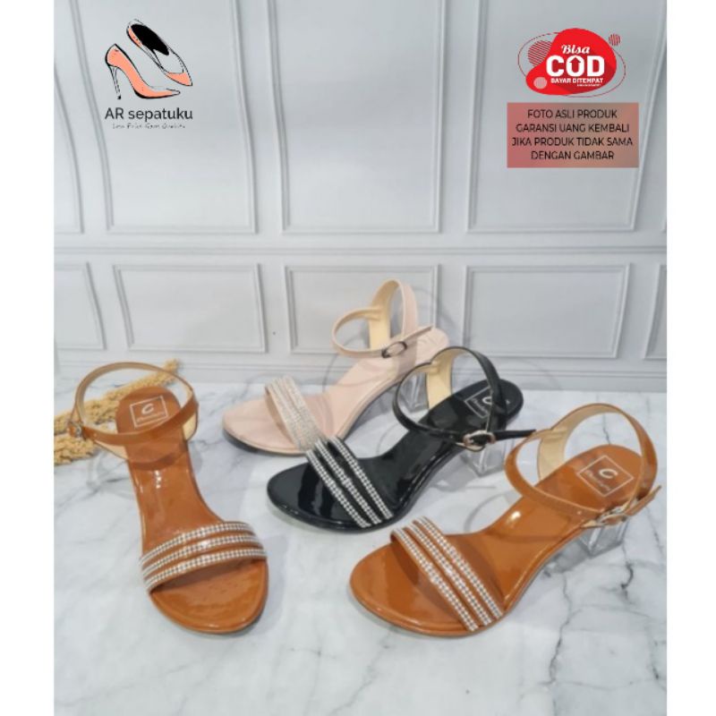 AR_Best quality heels kaca 7cm sandal pesta high hils kristal AJ15