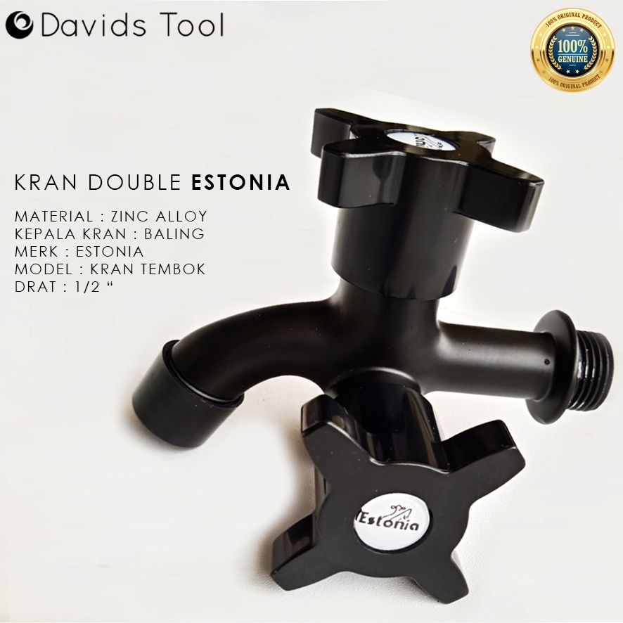 Kran Double Keran Dobel Cabang Air Shower Estonia Hitam 1/2 Inch