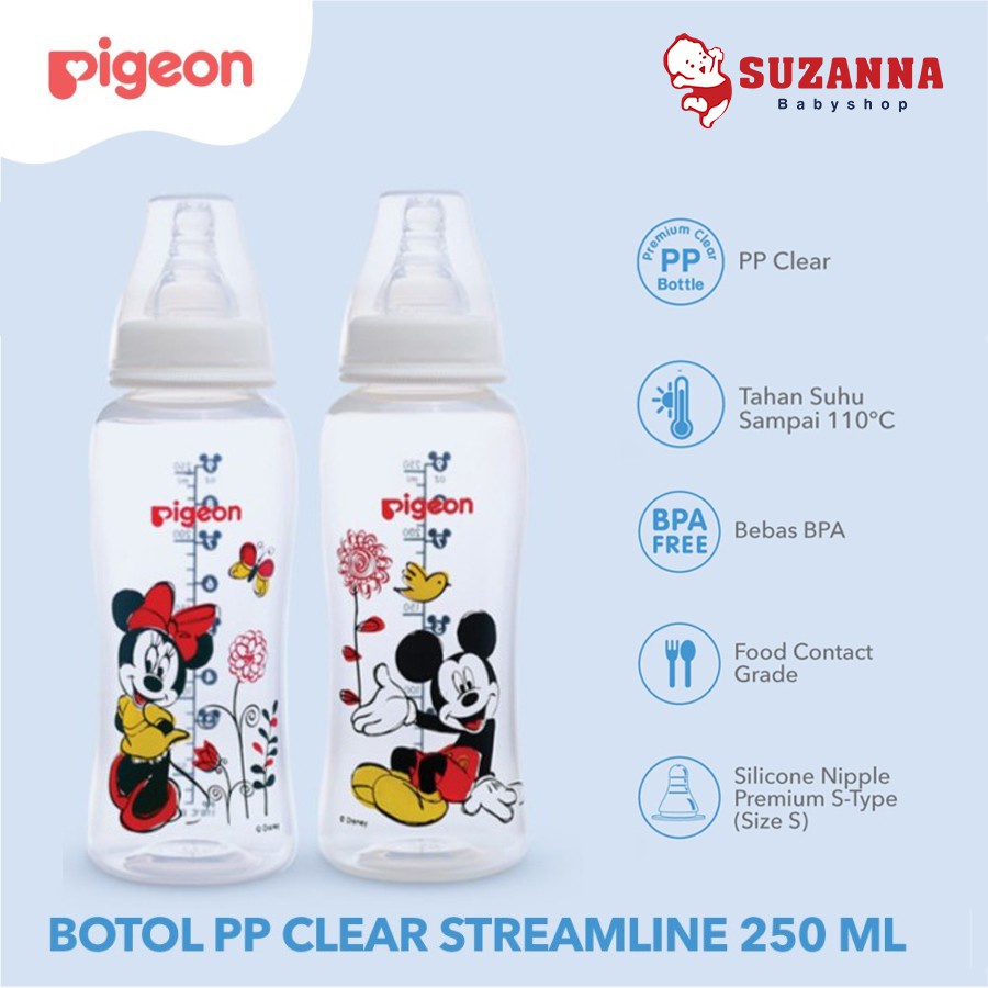 PIGEON BOTOL PP CLEAR STREAMLINE MICKEY&amp;MINNIE