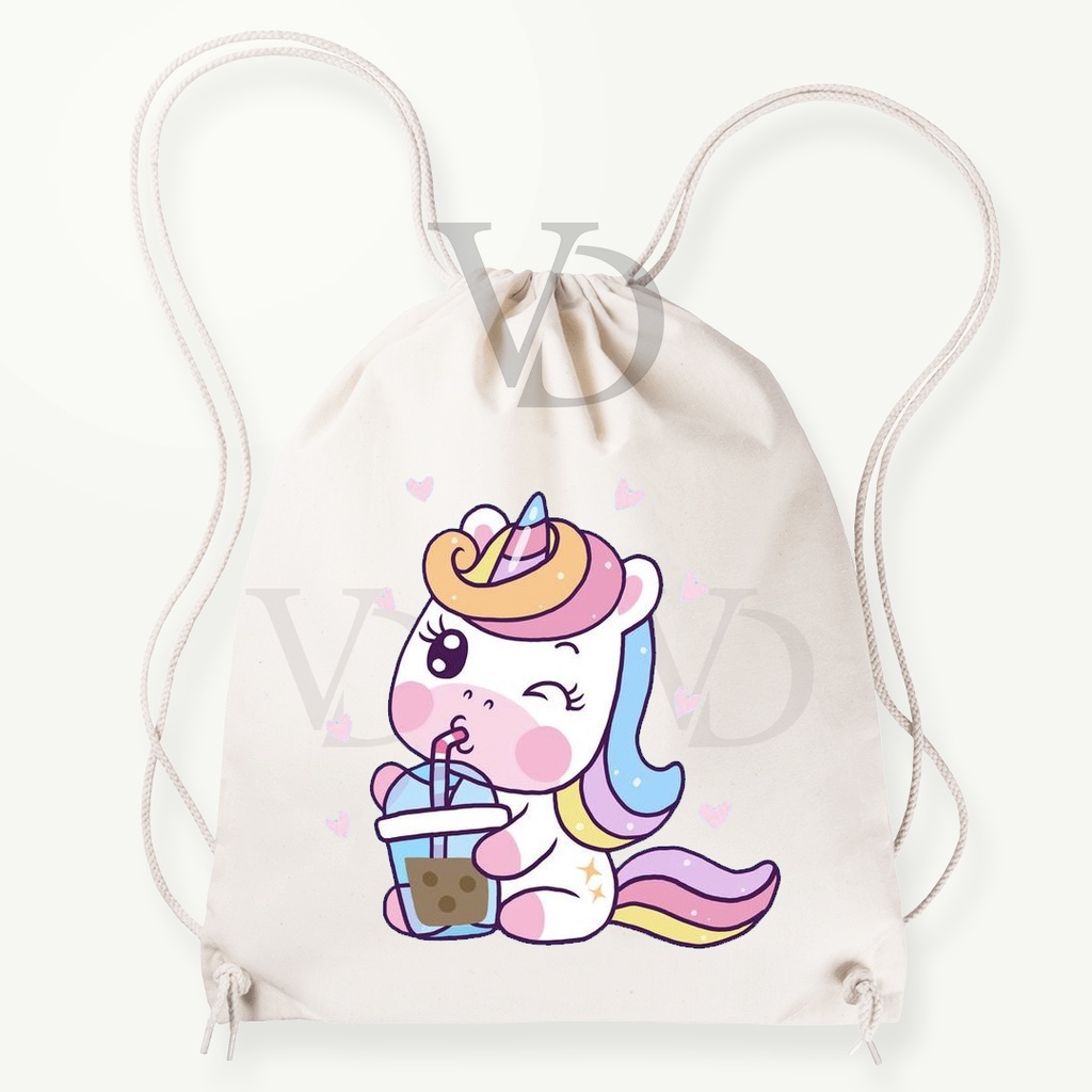 Tas Serut  kanvas / tas serut korea / tas lucu/ tas gendong kanvas / tas custom korea / tas motif UNICORN