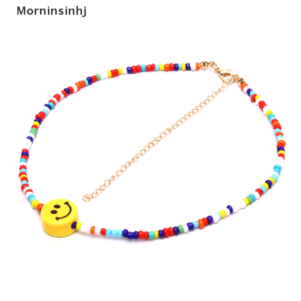 Mornin Bohemia Manik-Manik Warna-Warni Wajah Senyum Liontin Choker Kalung Klavikula Perhiasan Hadiah id