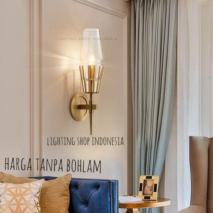 Lampu dinding kristal kaca gold 1 lampu modern minimalis wall lamp