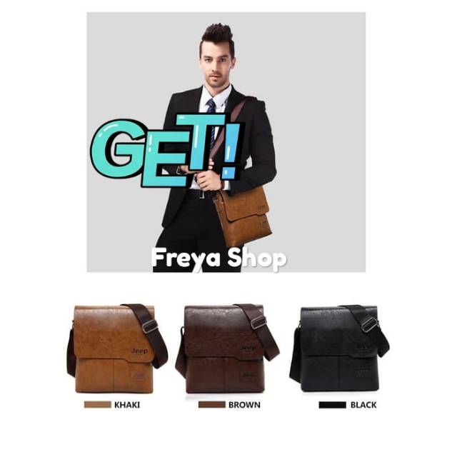 Tas selempang pria original Tas Jeep Messenger Selempang Kulit Pria Premium Import - khaki