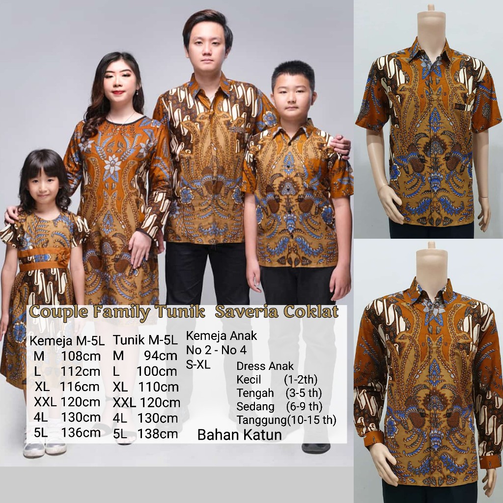 Batik Nusantara Couple Family Dress Batik Saveria Coklat / Sarimbit Keluarga Tunik Batik / OOTD
