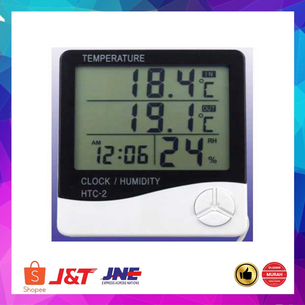 Murah Taffware Digital Temperature Humidity Meter Clock Alarm Cale