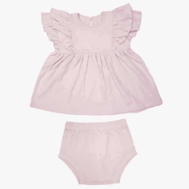 Cotton Cub Ruffle Dress + Bloomer Set - Baju Anak Bayi Terusan dengan Dalaman Celana Pendek Cewek-Blush