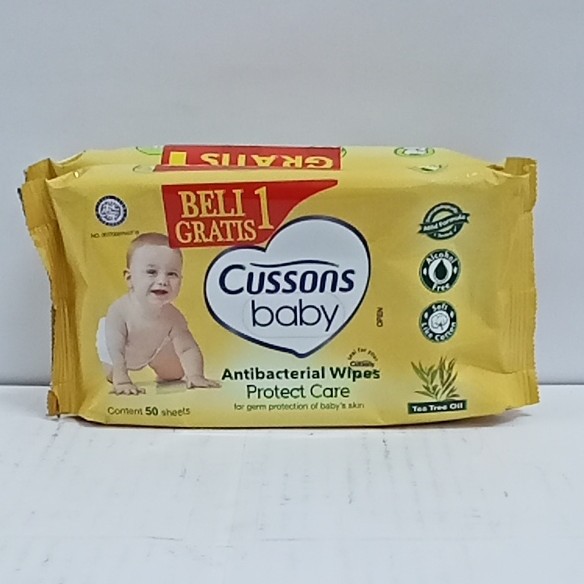 Cussons Baby Wipes Antibacterial 50's - BUY 1 GET 1 FREE - Tisu Basah Anti Bakteri