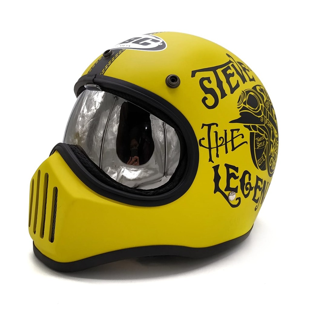 Helm Cakil HBC Steve Yellow Kuning + Inner Visor ( Fullface / Retro / Klasik / Vespa )