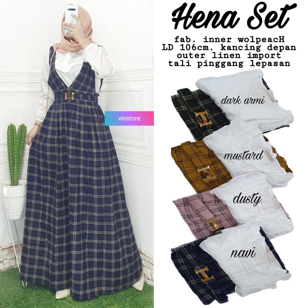 HENA SET - SETELAN WANITA - DRESS - GAMIS - KOTAK-KOTAK - INNER - OUTER