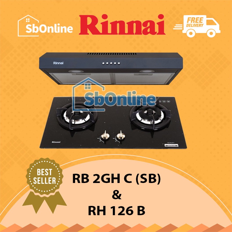 Rinnai Paket Kompor Tanam dan Cooker Hood - RB 2GH C (SB) &amp; RH 126 B