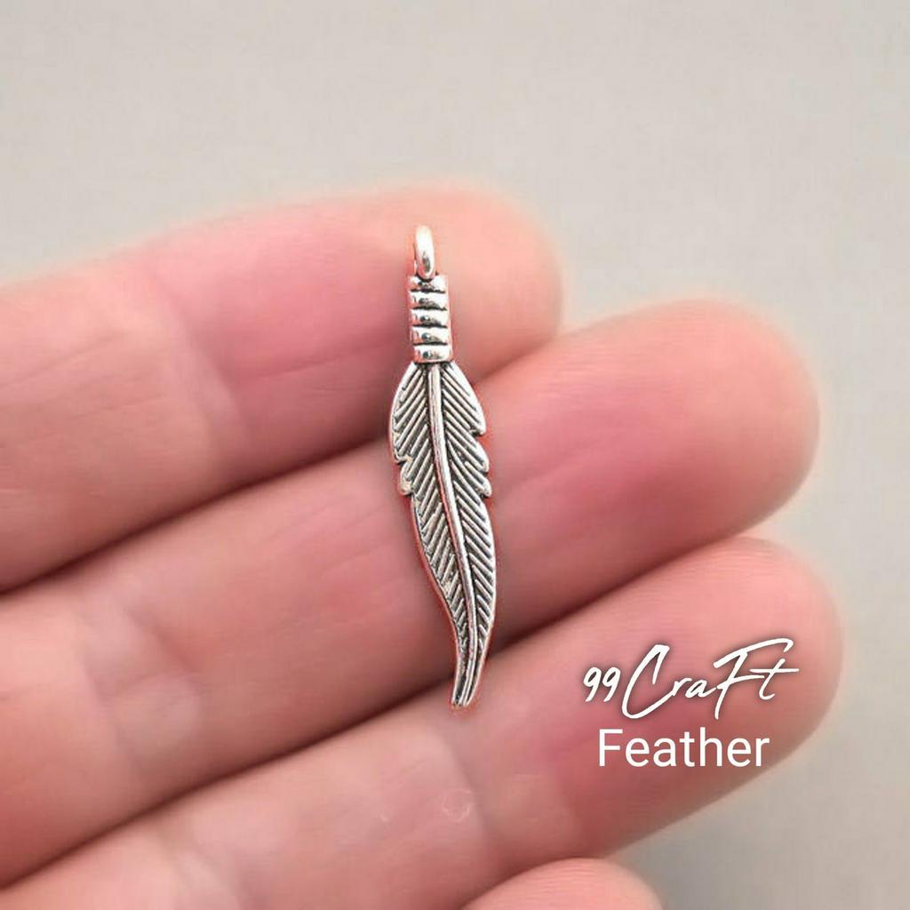 Charm feather bandul bulu daun bronze silver aksesoris membuat kerajinan gelang