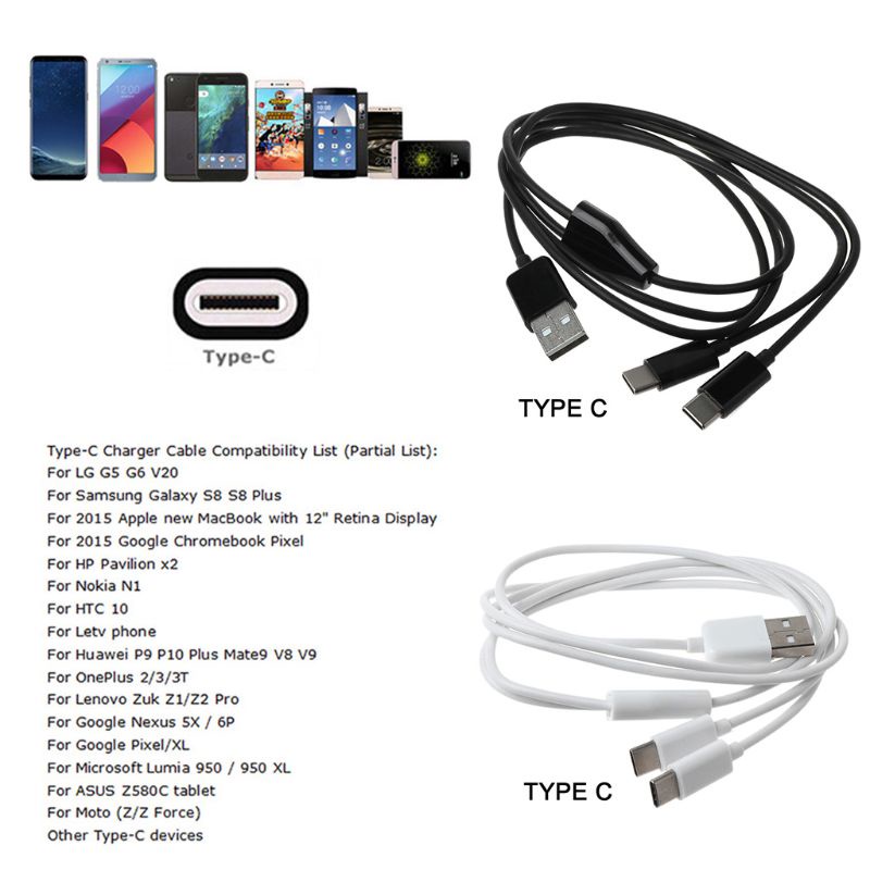 VIVI   Portable USB 2.0 Type A Male To Dual Type C Male Splitter Y Charging Data Cable