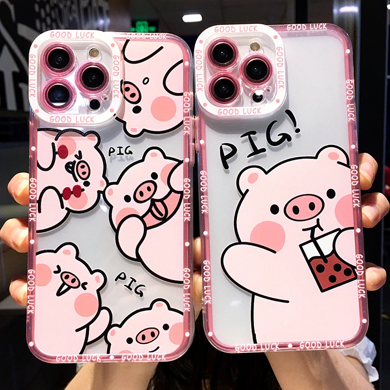 Soft Case Silikon Bumper Motif Kartun Babi Untuk iphone 11 12 13 Pro Max XS X XR 7 8 Plus SE 2020