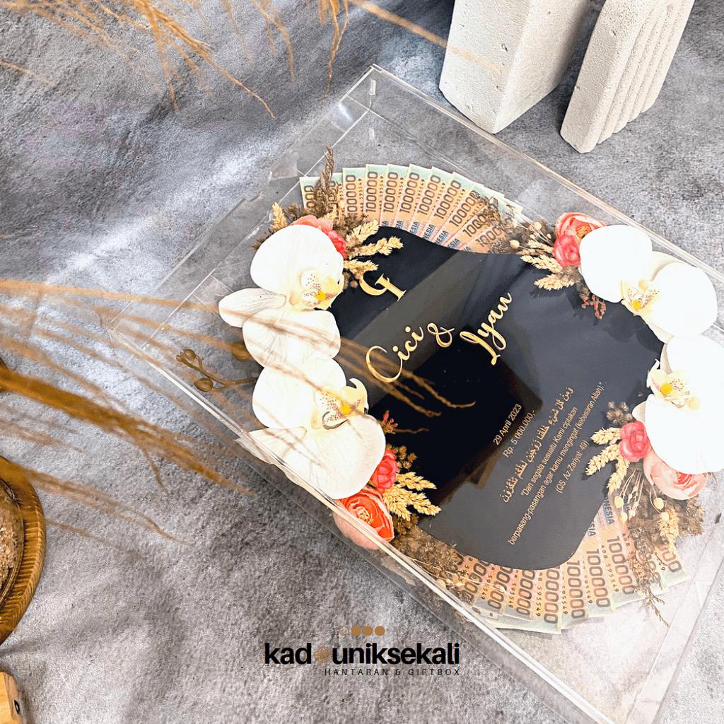 ACRYLIC BRUSH MAHAR UANG PERNIKAHAN 30X40CM CUSTOM WARNA - MAHAR ANGGREK ORCHID