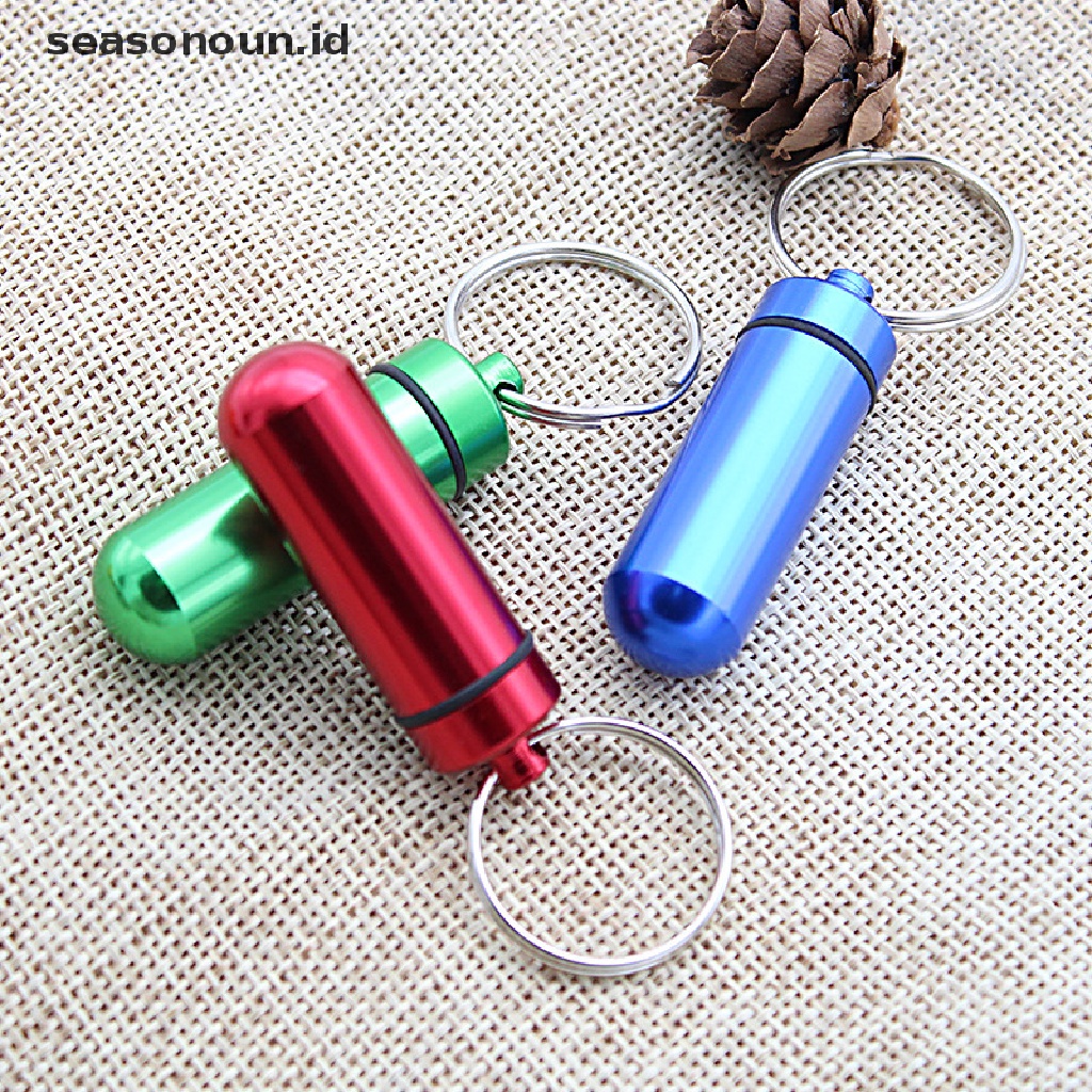 1pc Gantungan Kunci Botol Mini Portable Bahan Aluminum Tahan Air Untuk Pil