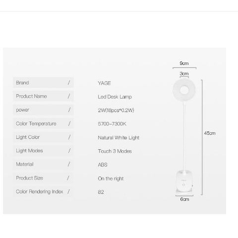 [LAMPU] - Yage Lampu Meja Belajar LED Clip Circle Design 5700-7300K - YG-T102 - White