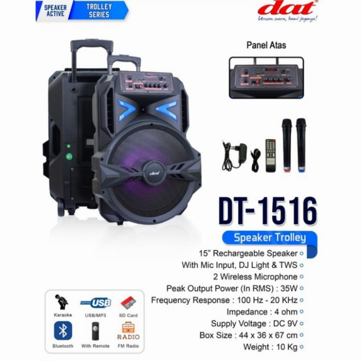 SPEAKER PORTABLE DAT DT 1516 15inch WIRELESS ORIGINAL