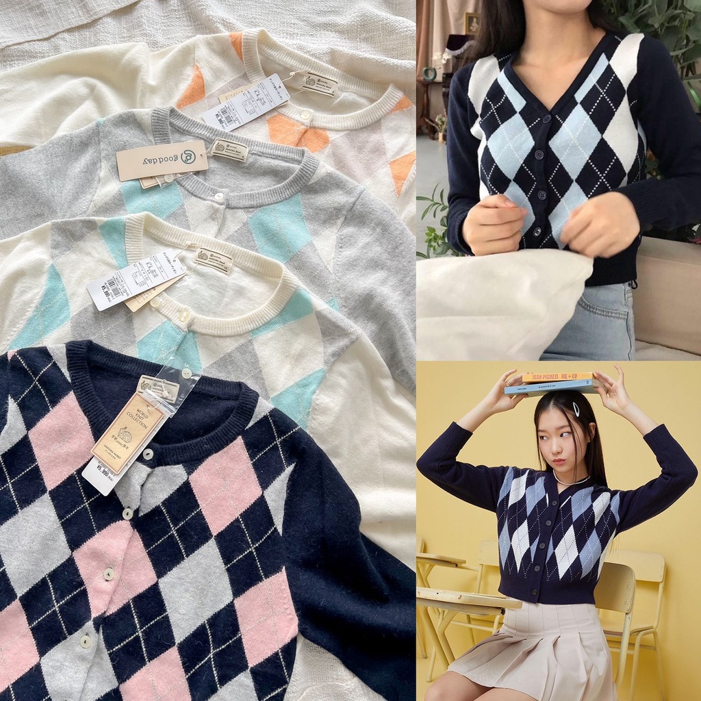 Good Day Argyle Wool Cardigan Vintage