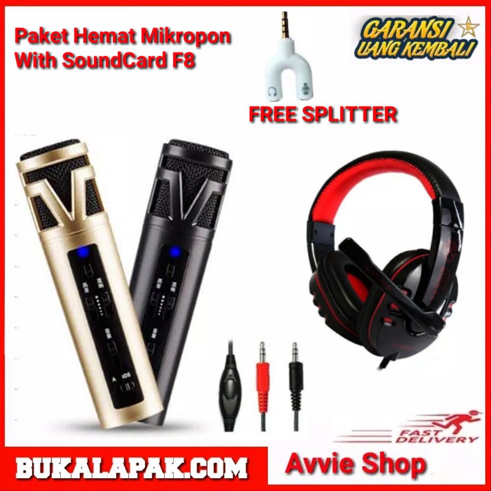 Paket Smule Karaoke Mikrofon Recording with SoundCard F8 Ve lop9