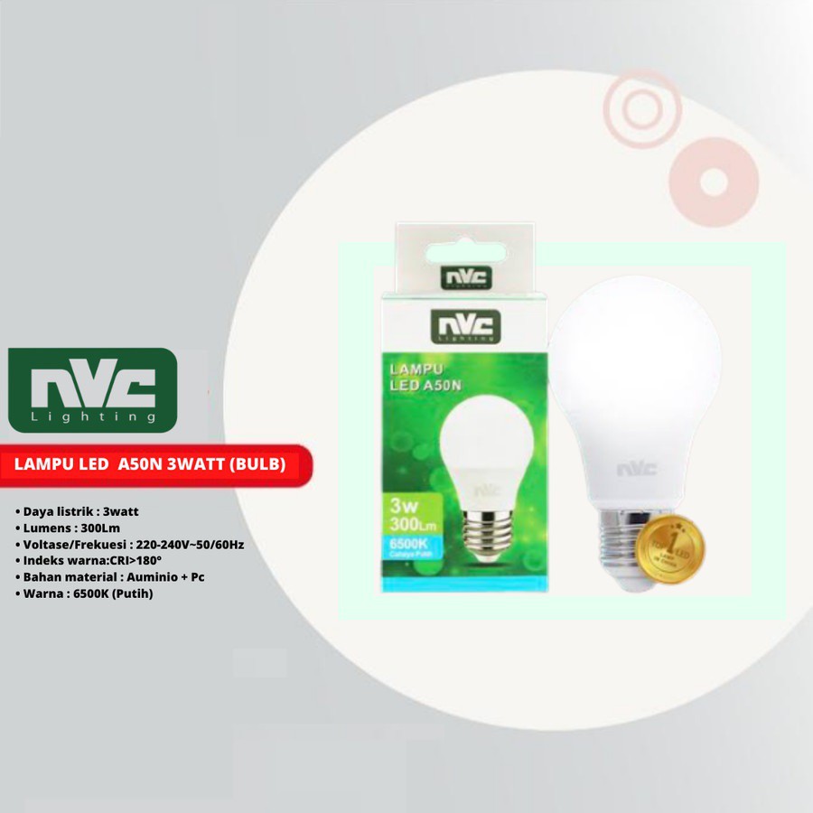 Lampu LED NVC A50N Warna Putih 3 Watt 6500K - Bohlam Murah Hemat Listrik