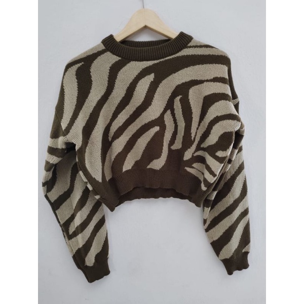 SWEATER RAJUT CROP ZEBRA CROP OVERSIZE