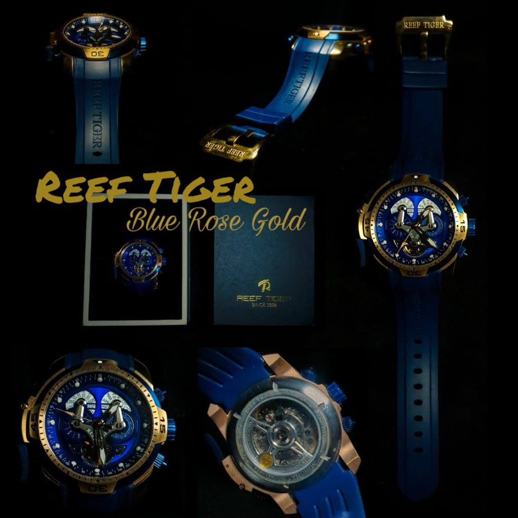 Jam Tangan Reef Tiger Military Watche Gold Blue- Collector Item (Used)