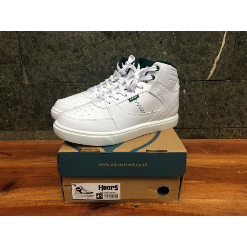 Sepatu Aerostreet Hoops High 36-44 Putih Putih Hijau