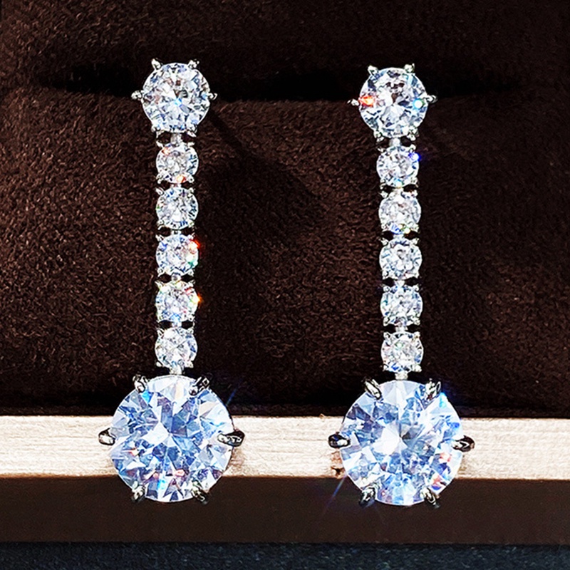 Fancyqube Anting Juntai Cubic Zirconia Aaa Warna Silver Untuk Wanita