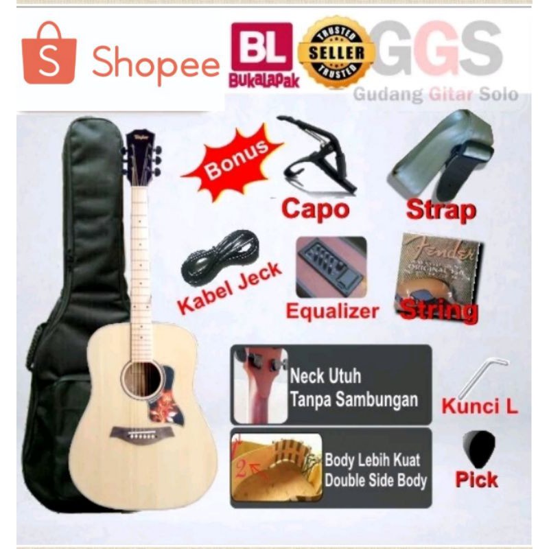 gitar jumbo akustik elektrik dobel run neck utuh murah