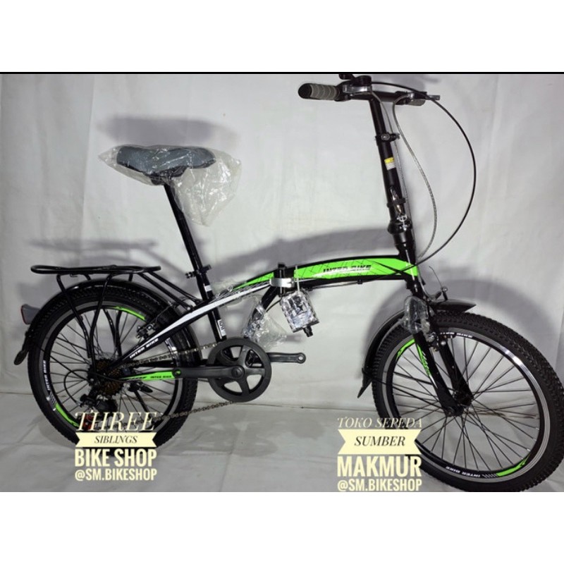 SEPEDA LIPAT INTERBIKE 20 INCH SHIMANO 7 SPEED HITAM HIJAU