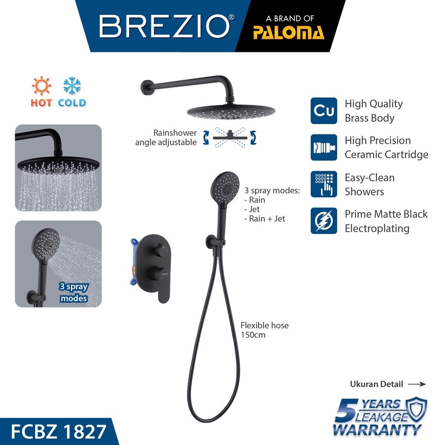 BREZIO FCBZ 1827 Keran Mixer Shower Tanam Set Dinding Tembok Kran Air