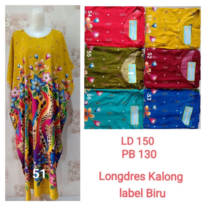 Longdres Kalong LD 150 cm PB 130 cm Batik Kencana Ungu label Biru