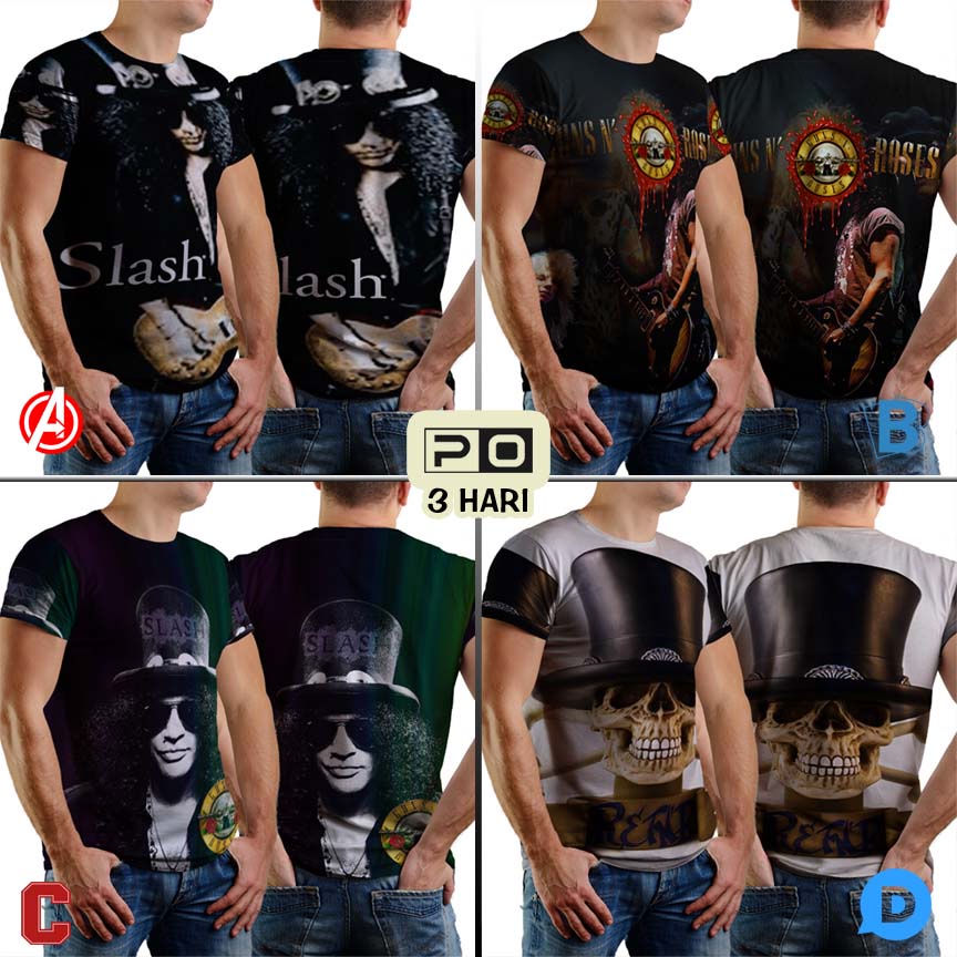 Kaos Slash Guns N Roses Band Tshirt Fullprint Bahan Polyester Jersey