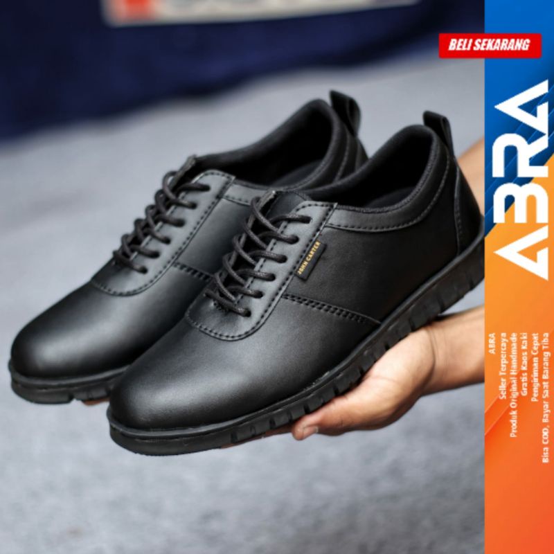 Sepatu Formal Casual Pria Kulit Pu Pantofel Kerja Hitam Fullblack ABRA BRRODI