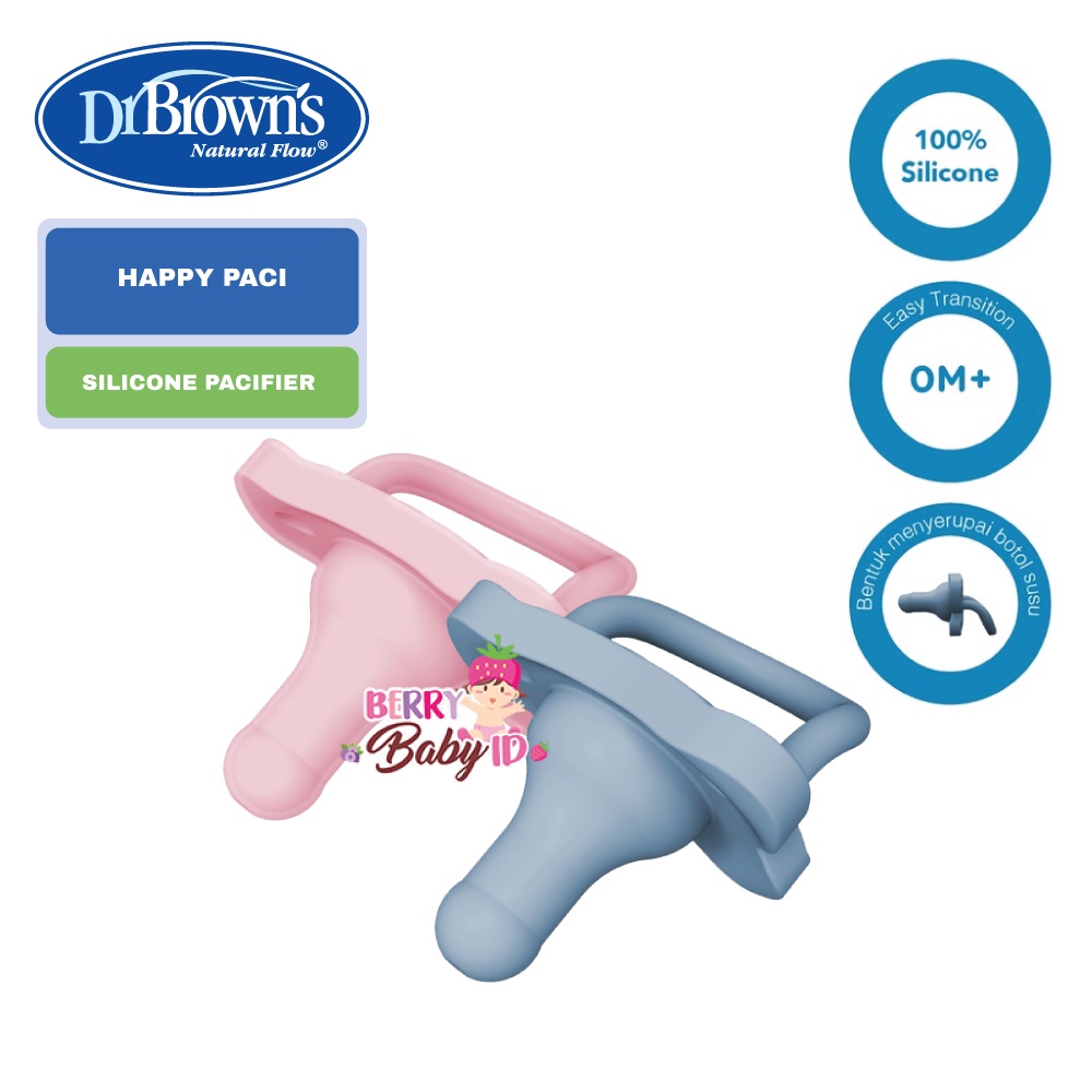 Dr Brown's Happy Paci Empeng Silicon Soother One Piece Pacifier 0m+ Mainan Gigi Bayi Berry Mart