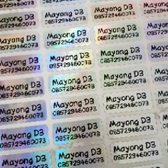 

*Grosir* Stiker Label Nama Name Sticker Polos Silver Gloss Waterproof Anti Air Dijamin