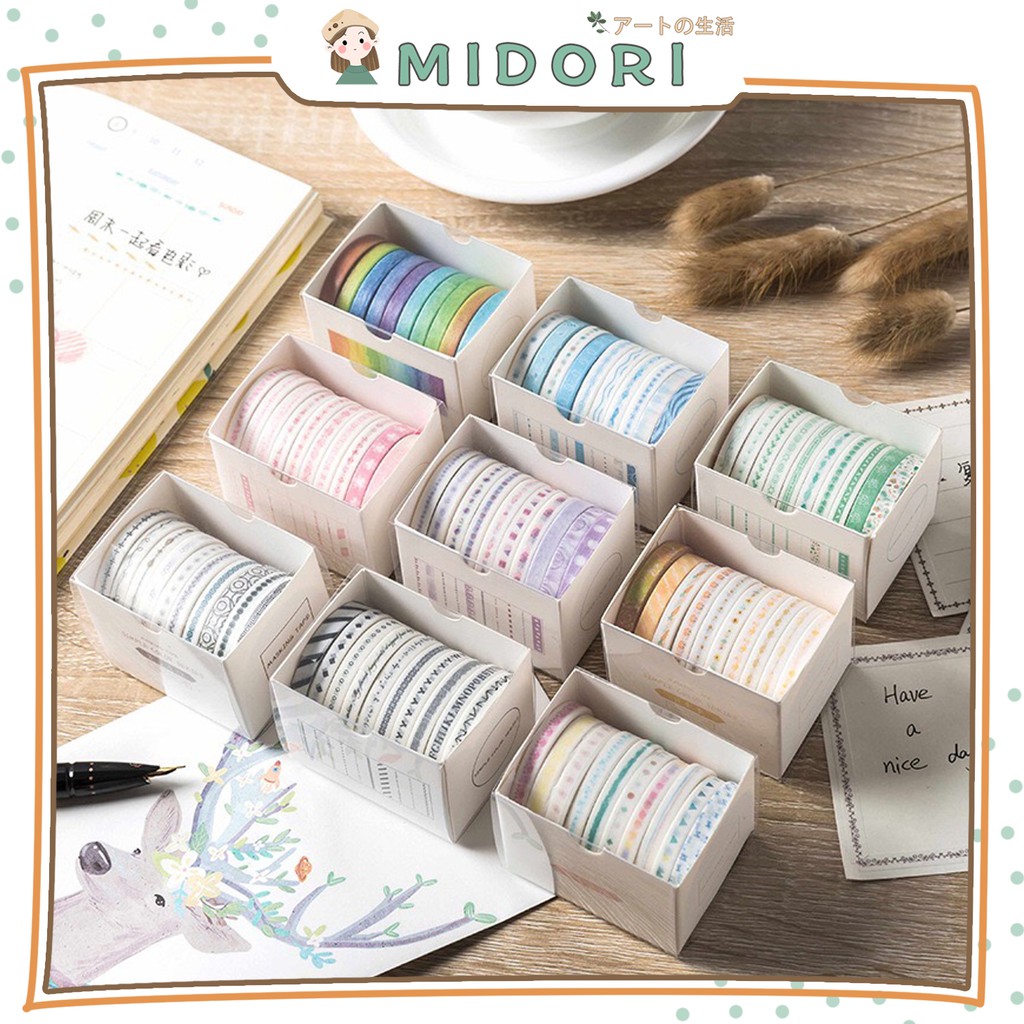 

[MIDORI] 10 Rolls Simple Abstract Washi Tape Deco Masking Tape Selotip Jurnal DIY Scrapbook - A0003