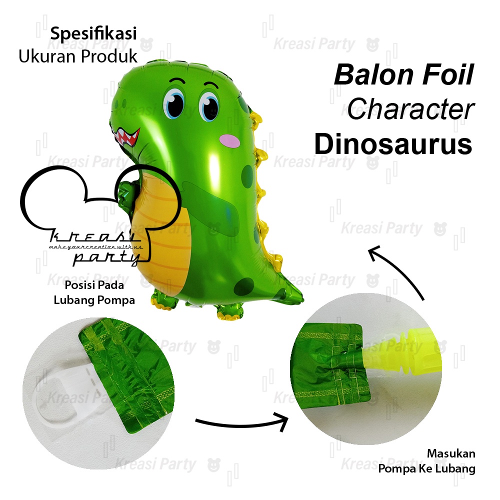 Balon Karakter Dino Cute Hijau / Balon Dino Lucu / Balon Dino Kartun