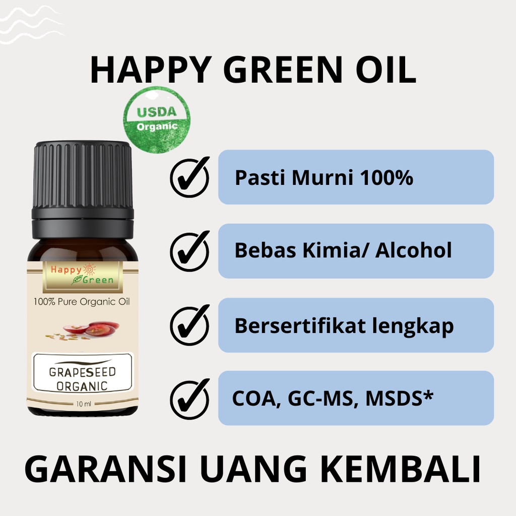 Happy Green ORGANIC Grapeseed Oil - Minyak biji Anggur Organik Murni